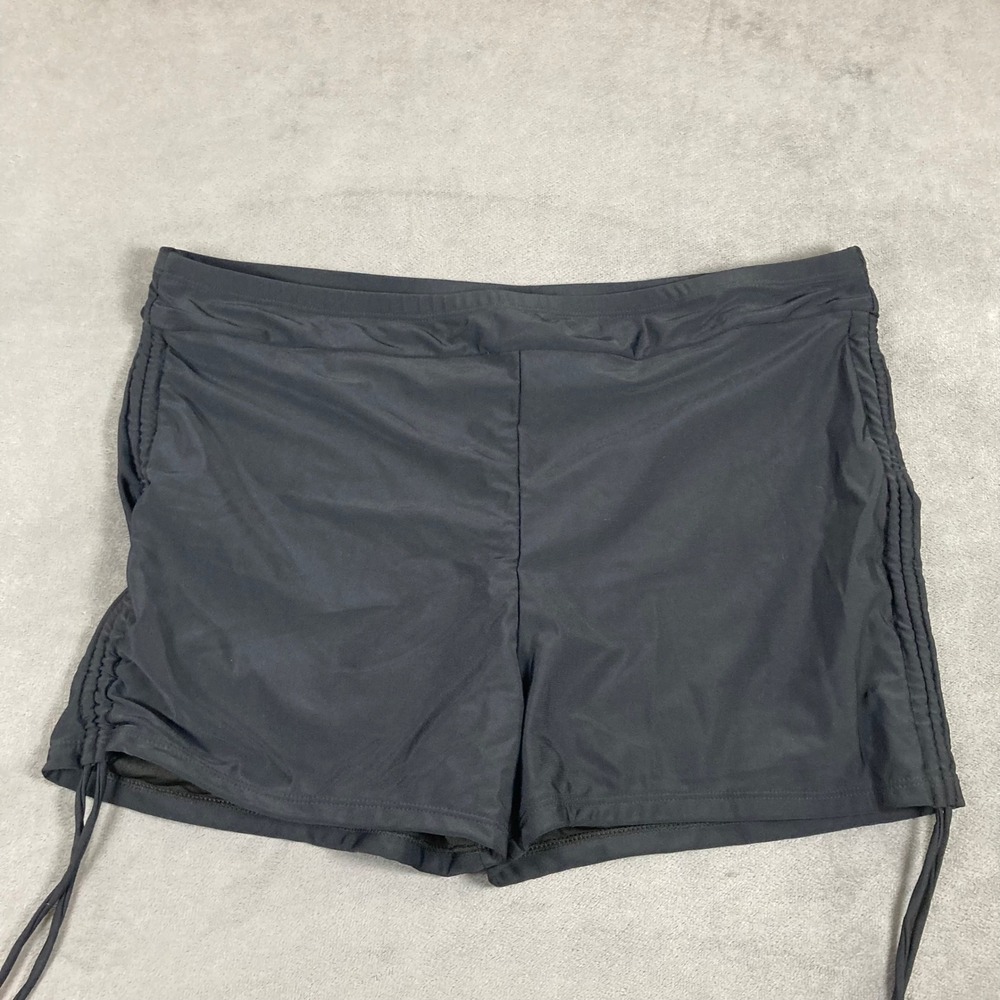 Yonique Black Swim Shorts Ruched Side Drawstring Boyleg Bottoms Plus Size 18W